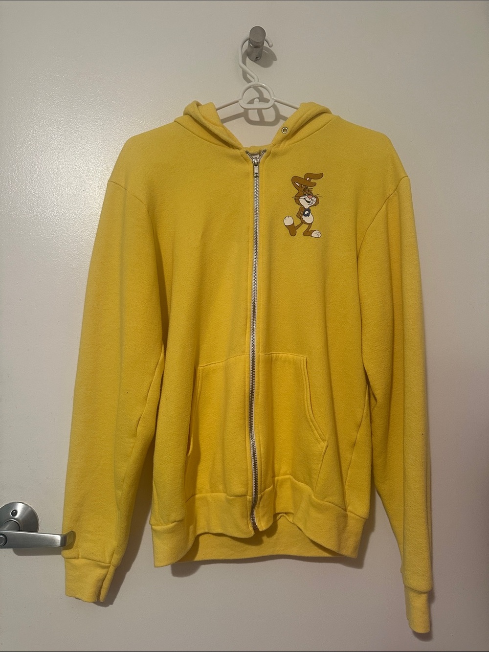 Vintage Nesquik Yellow Zip-Up Hoodie with Cartoon Rabbit Patch